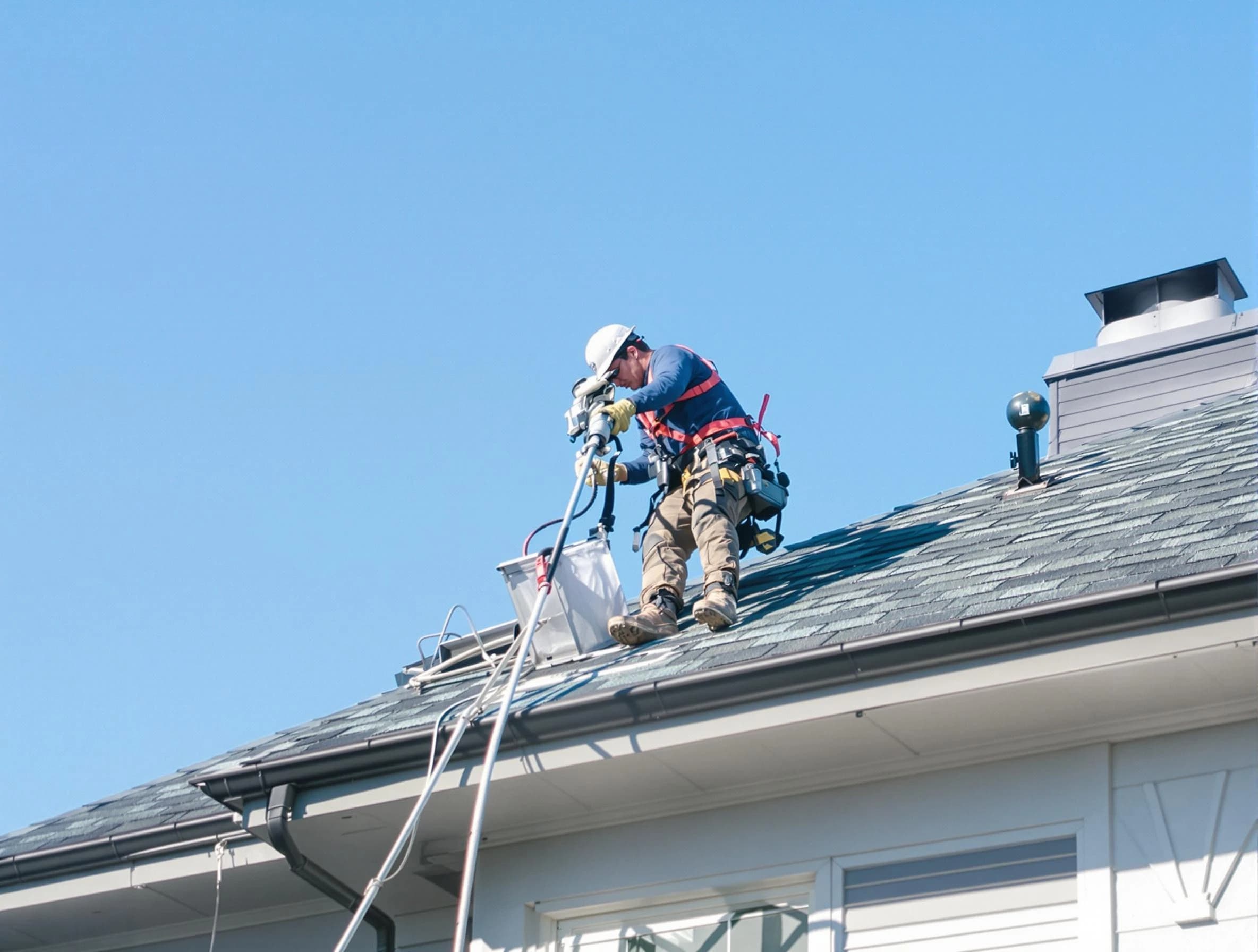 Arvada Dryer Vent Cleaning certified technician cleaning a roof-mounted dryer vent system in Arvada