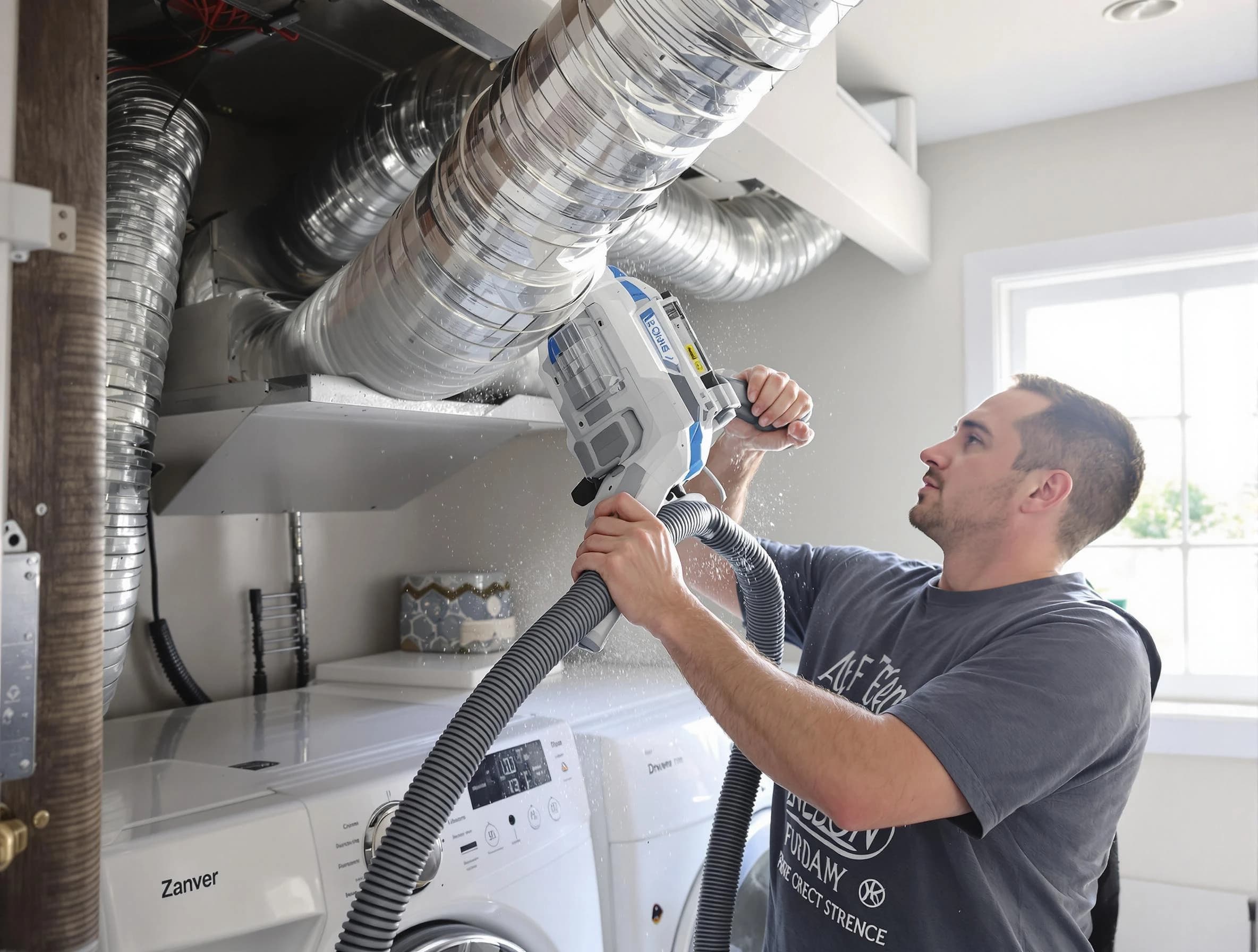 Arvada Dryer Vent Cleaning specialist cleaning deep within a dryer vent duct system in Arvada