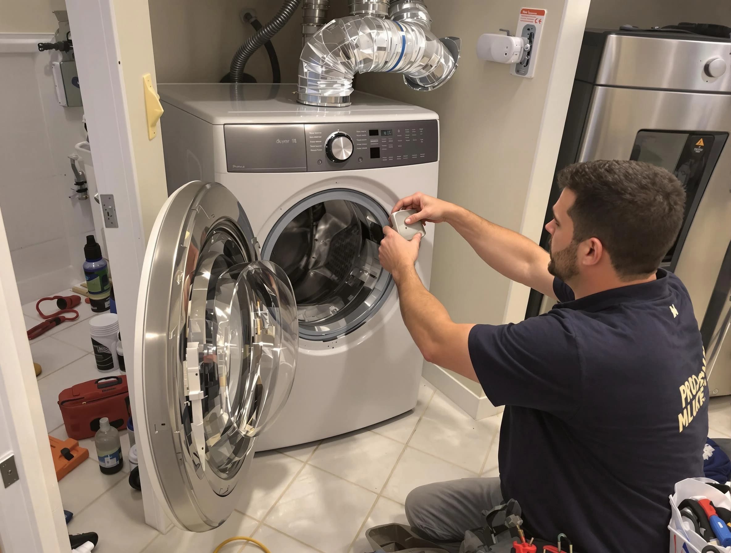 Arvada Dryer Vent Cleaning technician performing precise dryer vent hose installation in Arvada