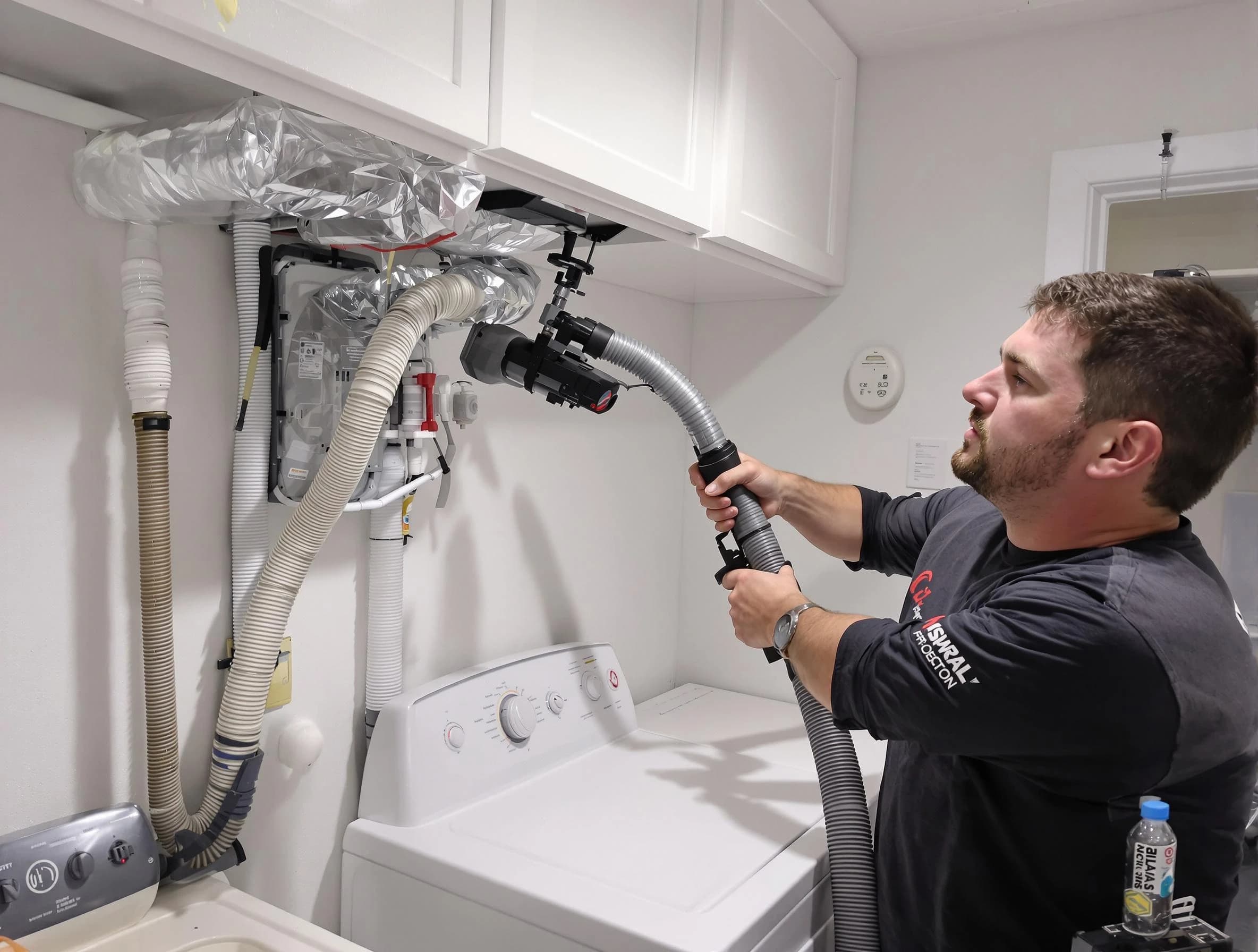 Arvada Dryer Vent Cleaning certified technician performing safety-focused gas dryer vent cleaning in Arvada